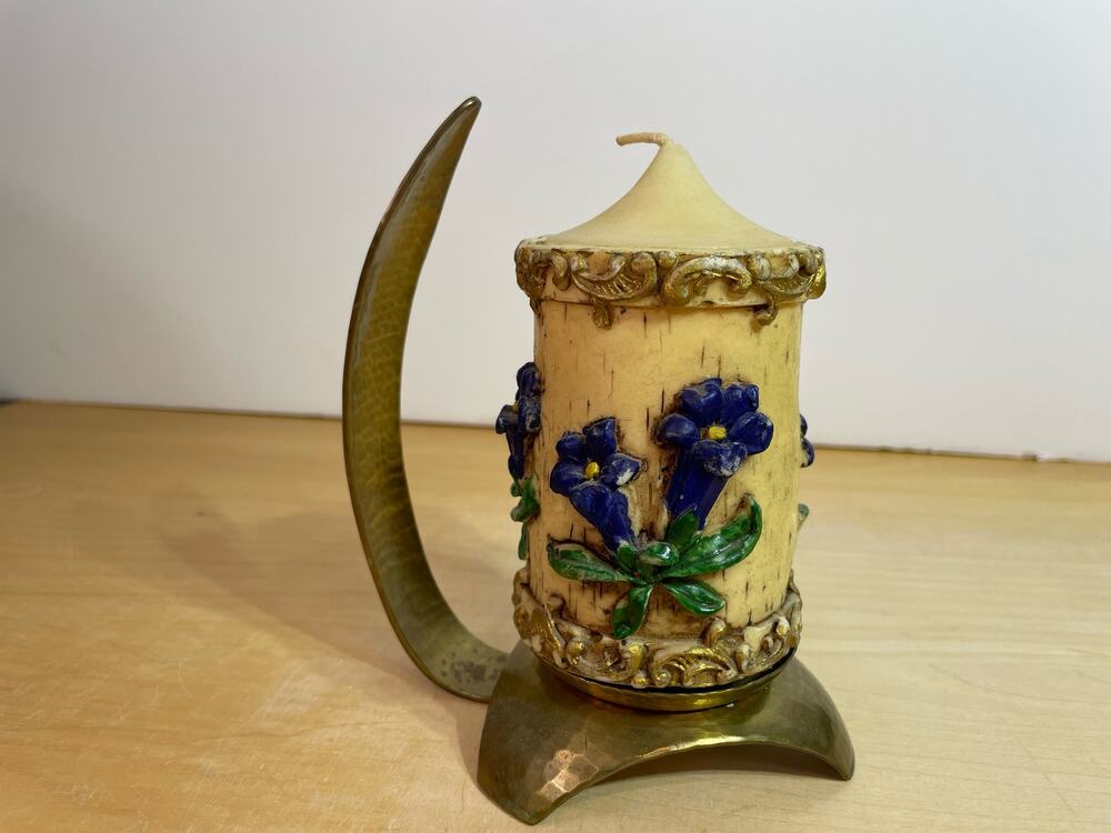 Rare Vintage Handarbeit Brass Swivel Candleholder Floral Candle Castlecore